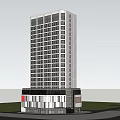 Modern High Rise Building With Glass Facade In Urban Skyline And Greenery