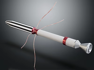 Cylindrical Device With Black White Stripes Red Rings Metal Tip And Thin Wires 3d model
