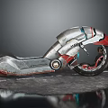 Futuristic Concept Silver Red Motorcycle With Sleek Body Large Wheels And Blue Accents
