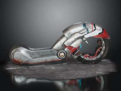 Futuristic Concept Silver Red Motorcycle With Sleek Body Large Wheels And Blue Accents 3d model