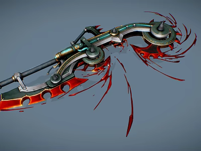 Intricate Mechanical Fantasy Weapon With Red Decorative Accents And Blood Effects 3d model