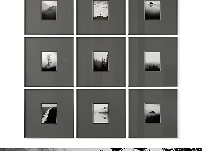 Modern Photo Frames with Nature Landscape Photos Arranged in Grid Design 3d model