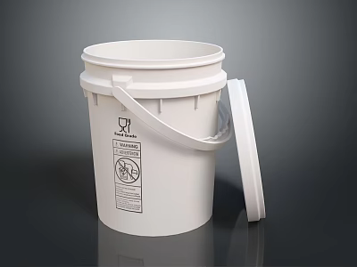 White Plastic Storage Bucket With Secure Lid Handle And Instruction Label 3d model