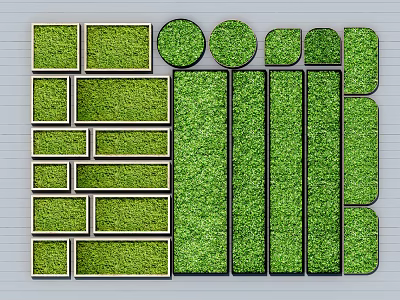 Decorative Indoor Living Plant Wall With Assorted Geometric Shaped Green Panels For Modern Interior Design 3d model