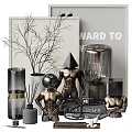 Modern Metallic Geometric Ornament Set With Glass Containers And Dried Branches