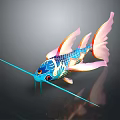 Colorful 3D Model Fish With Blue Pink Orange Patterns Long Snout And Large Tail