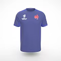 Blue Short Sleeved T-shirt With Red Chicken Design And White Logo