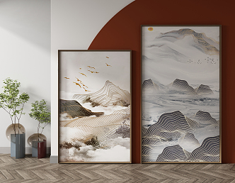 New Chinese Landscape Painting Hanging Picture Combination 3d model