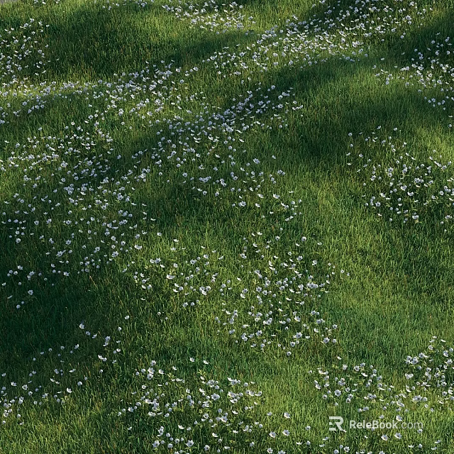 Delightful Garden Ornament With Lush Green Grass Tiny White Flowers And Sunlight Shadows 3d model 