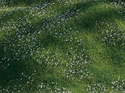 Delightful Garden Ornament With Lush Green Grass Tiny White Flowers And Sunlight Shadows 3d model