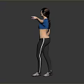 Woman In Blue Cropped Top And Black Leggings Stretching With White Sneakers