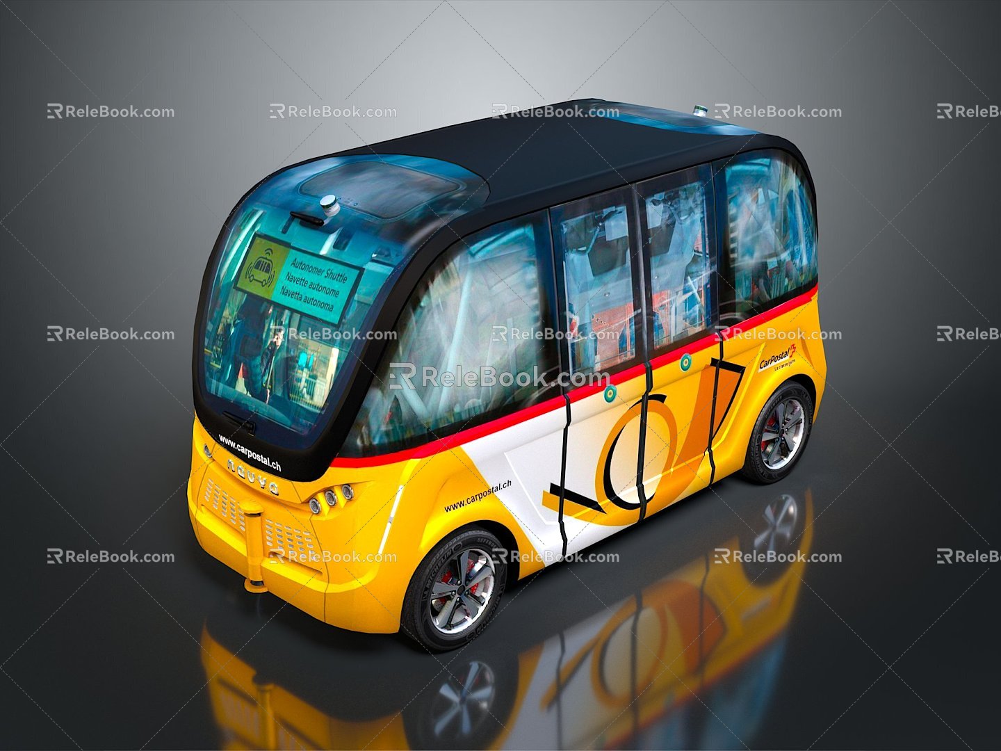 minibus minibus minivan driverless bus bus school bus van box car 3d model