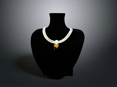 Elegant Pearl Necklace on Black Mannequin with Gold Pendant as Daily Fashion Accessory 3d model