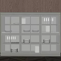 Modern Sideboard Cabinet With Glass Doors Lighting And Displayed Dishes Cups