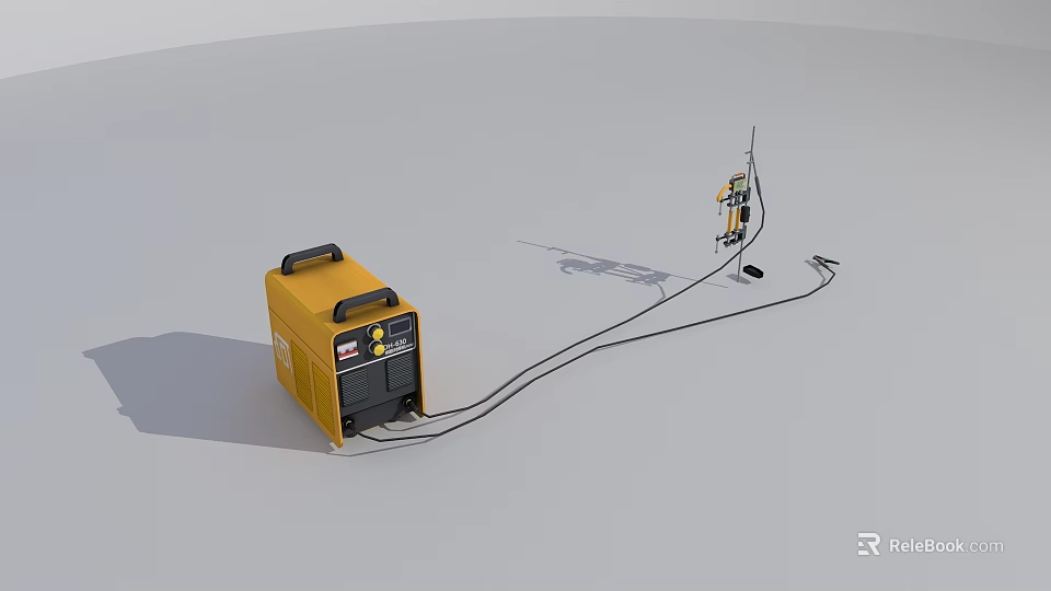 Yellow Industrial Welding Machine With Power Cord And Welding Torch 3d model 