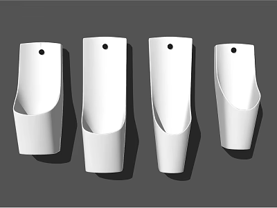 Four White Wall Mounted Urinals With Modern Minimalist Design On Gray Background 3d model