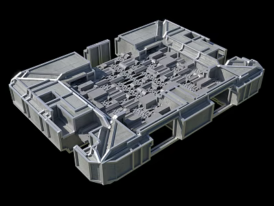 3D Mechanical Structure With Modular Metal Frame Detailed Holes And Gray Metallic Texture 3d model