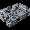 3D Mechanical Structure With Modular Metal Frame Detailed Holes And Gray Metallic Texture