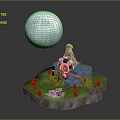 Cartoon Scene Featuring Big Moon Panda On Stone Platform With Green Grass And Plants