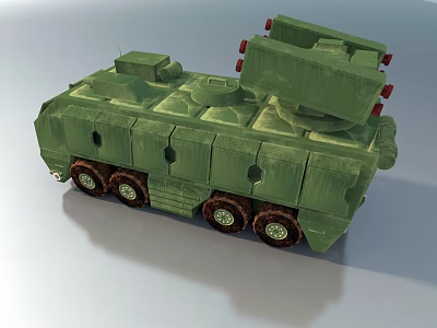 Green Military Armored Car With Multiple Wheels And Roof Equipment In Modern Design 3d model