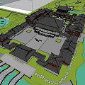 Ancient Chinese Architecture With Traditional Courtyard Plaza Stone Pavements And Classic Roof Structures