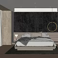 Modern Bedroom Interior Featuring Suspended Bed Dark Headboard LED Lighting And Area Rug