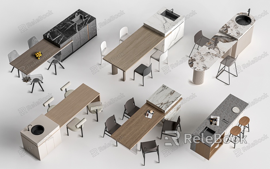 Dining bar, island table, table and chair, dining table and chair model