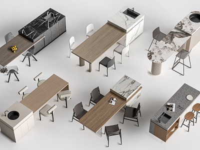 Dining bar, island table, table and chair, dining table and chair model