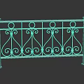 Decorative Wrought Iron Railing With Intricate Scroll Patterns And Silver Posts 3d model