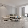 Modern Bright Minimalist Living Room With Polished Marble Floor Comfortable Sofa And Warm Ambient Lighting