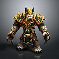Mythical Bear Warrior Creature in Ornate Gold Green Armor with Spiked Horns and Sharp Claws