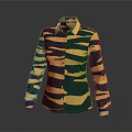 Collared Long Sleeve Shirt With Dark Blue And Yellow Striped Pattern 3d model