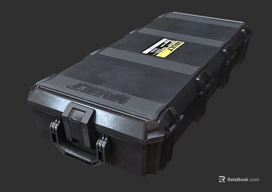 Durable Black Lightbox Hard Case With Secure Lock Handle And Yellow Label 3d model 