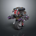 Sci Fi Robotic Creature With Large Tire And Purple Mechanical Arms 3d model