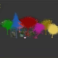 Diverse Colorful Garden Plants With Pink Red Yellow Green Trees And Shrubs