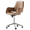 Black And Brown Leather Desk Chairs With Wooden Armrests Metal Bases And Wheels