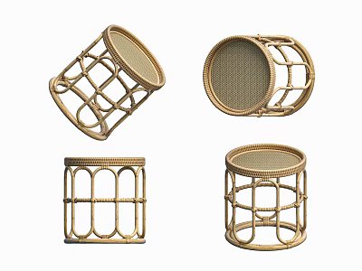 Stylish Rattan Round Coffee Tables with Woven Design and Different Styles 3d model