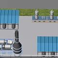Industrial Plant With Blue Roof Buildings Storage Tanks Pipes Chimneys And Grass Area