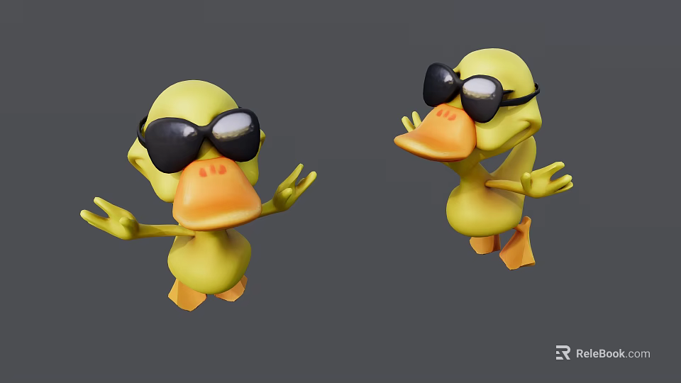 Yellow Rubber Ducks With Black Sunglasses And Waving Arms Playful Pose 3d model 