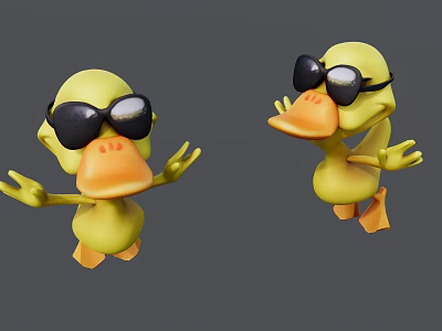 Yellow Rubber Ducks With Black Sunglasses And Waving Arms Playful Pose 3d model