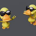 Yellow Rubber Ducks With Black Sunglasses And Waving Arms Playful Pose