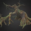 Natural Wooden Tree Stump with Twisted Branches Moss Vines and Rough Surface Texture