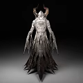 Mysterious Dark Fantasy Game Movie Character With Horned Headpiece And Tattered Robe