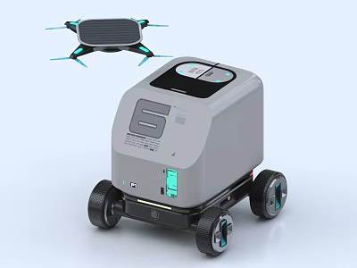 Smart Machine With Drone And Wheeled Device Featuring Solar Panel And Display Screen 3d model