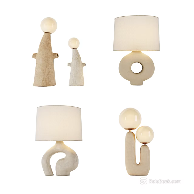 Contemporary Table Lamps Featuring Unique Stone Like Bases And Spherical Elements 3d model