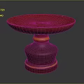 Red Round Top Pedestal Table With Yellow Trim And Smooth Surface Design