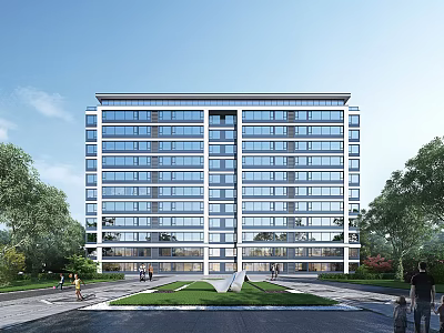 Modern High Rise Residential Building With Glass Windows And Lush Green Surroundings 3d model