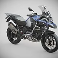 Blue BMW Adventure Touring Motorcycle With Windshield Black Seat And Luggage Rack