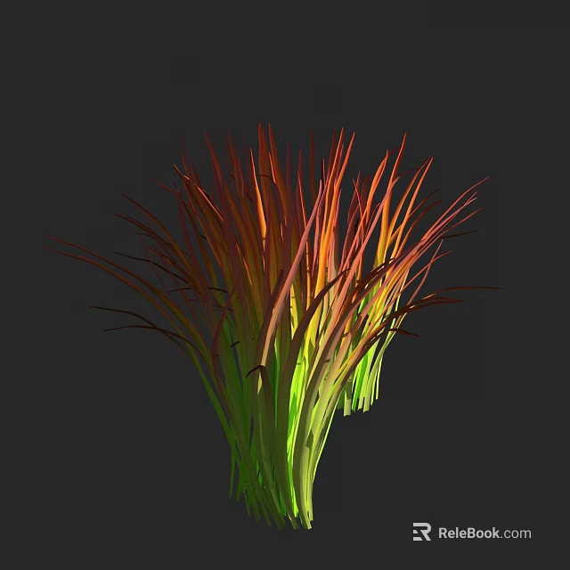 Vibrant Red Orange Green Gradient Ornamental Grass Against Dark Background 3d model 
