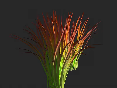 Vibrant Red Orange Green Gradient Ornamental Grass Against Dark Background 3d model